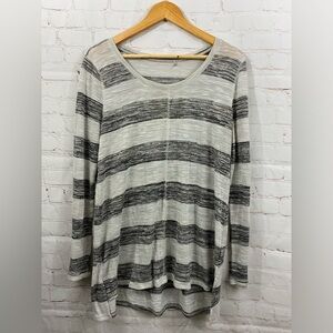 Gray & Black Striped Thin Long Sleeve Round Neck High Low Hem Sweater Top